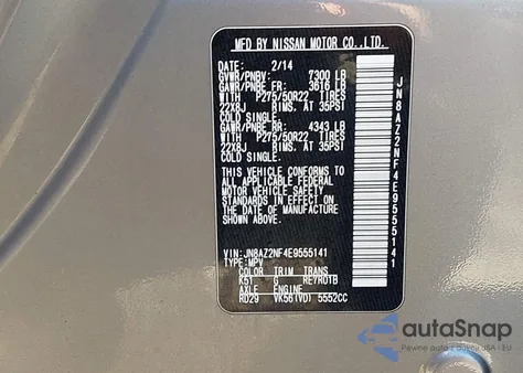 2014 Infiniti Qx80 z USA, uszkodzony, nr VIN JN8AZ2NF4E9555141